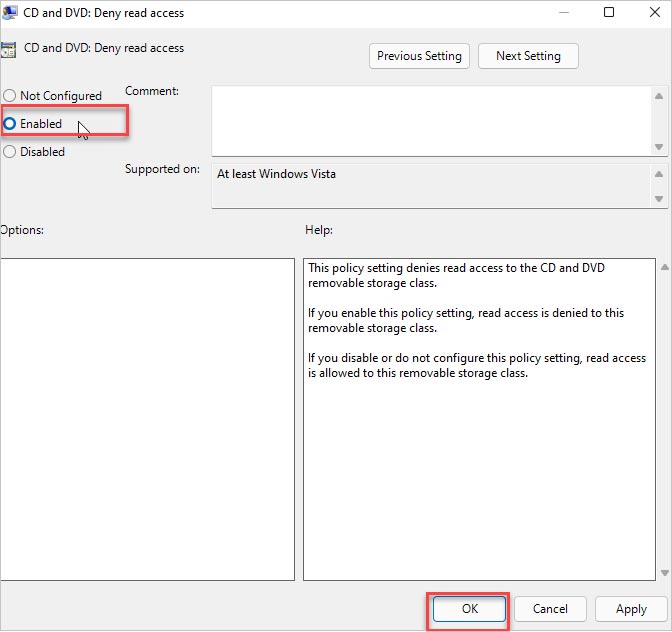 Check Enabled in policy setting