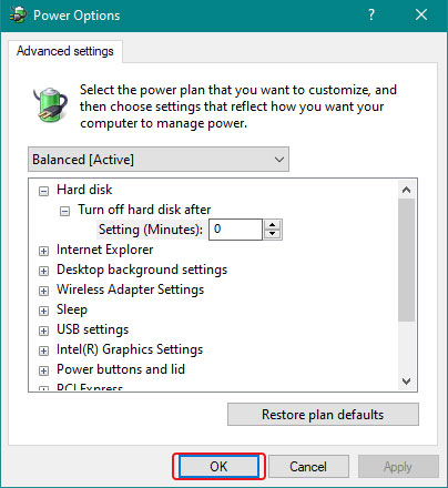 click on change advanced power settings