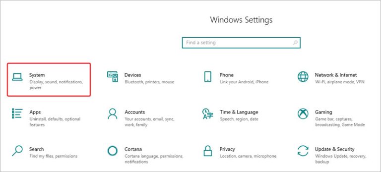 select system in setting